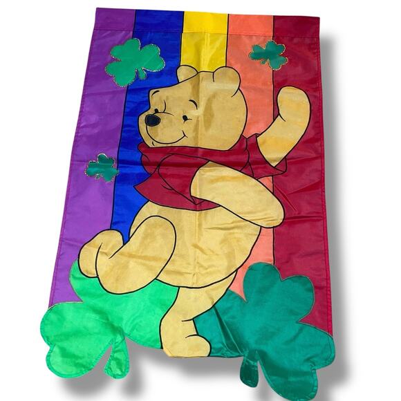 Vintage Disney Winnie the Pooh Garden Flag St Patricks Day Rainbow 27" x 44" - Picture 2 of 13